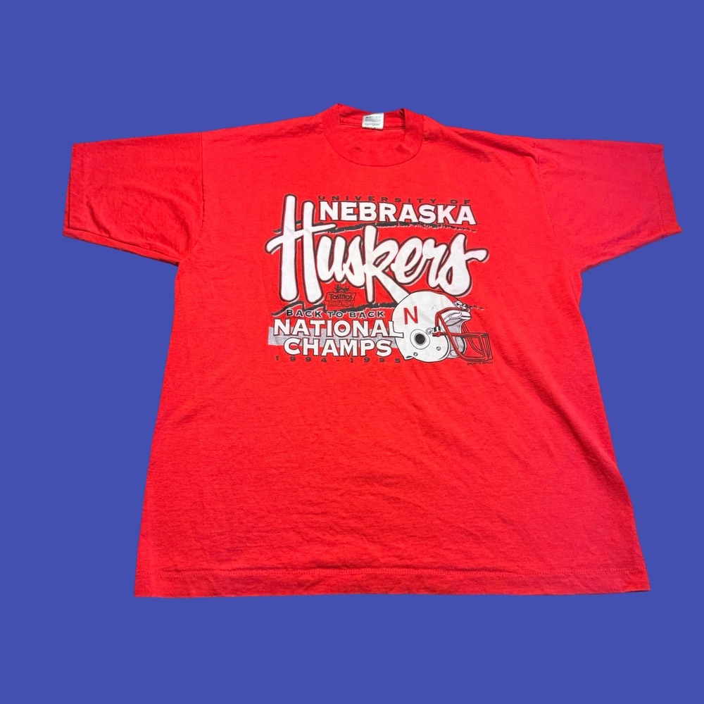 Vintage Nebraska Huskers T Shirt XL Red 1994 1995 National Champs NCAA USA
